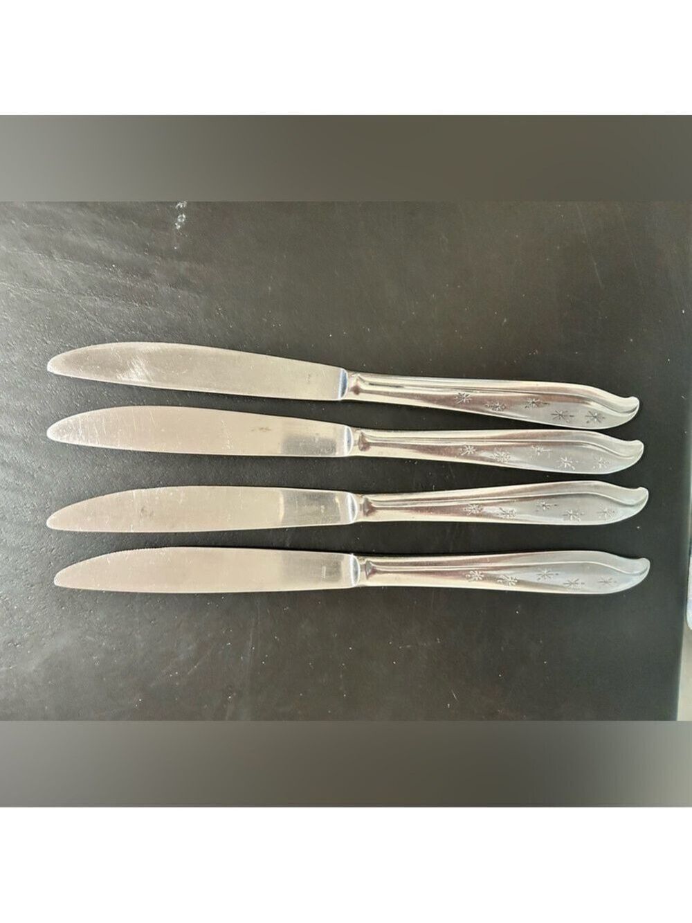 Four MCM Koba Japan FIVE Atomic Stars Both Sides Serrated Dinner Knives Vintage